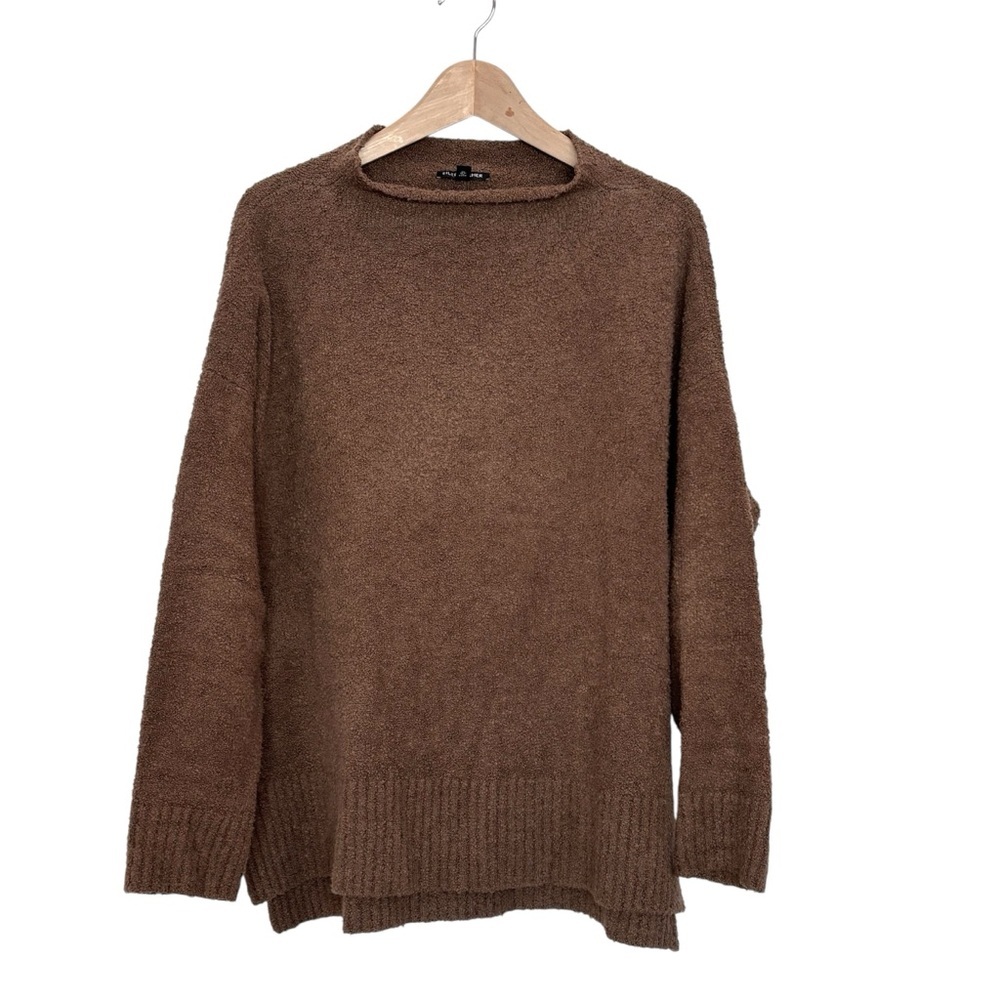 Eileen Fisher Roll Neck Boucle Sweater Size Medium Light Brown Organic Cotton